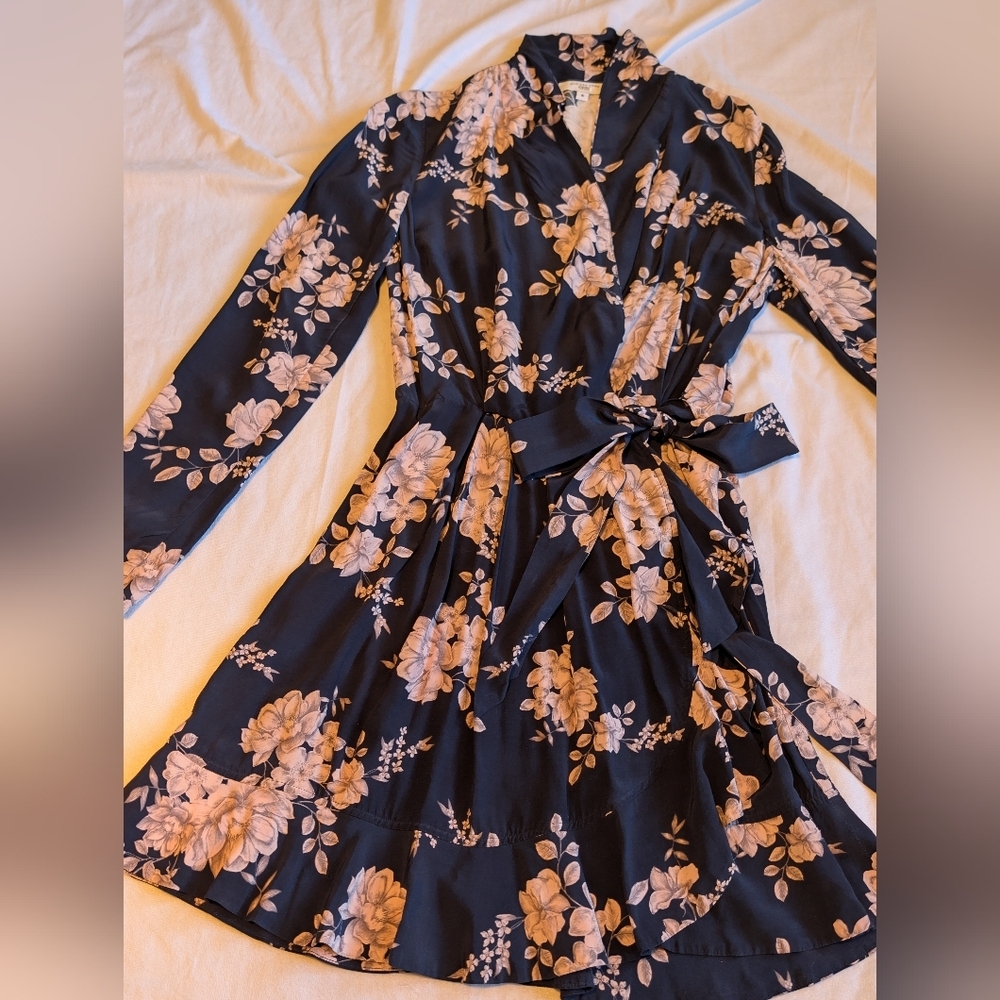Marissa Webb Faux Wrap Navy And Pink Floral Mini Dress Size 8 Ethereal Boho